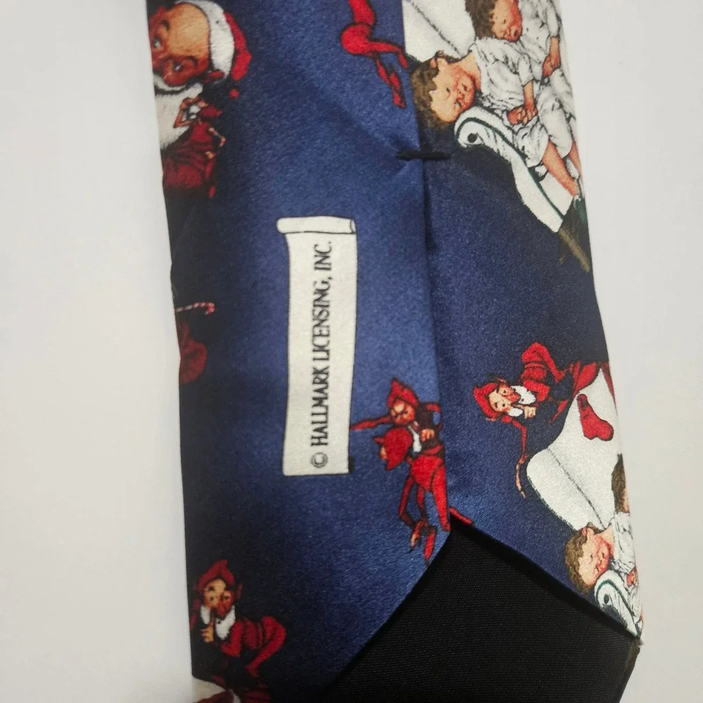 Norman Rockwell Christmas Silk Tie Hallmark Holiday‎ Traditions Navy Blue Mens